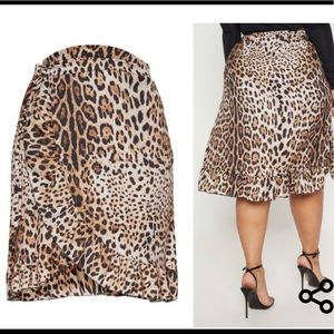 Tan Leopard Print Wrap Midi Skirt